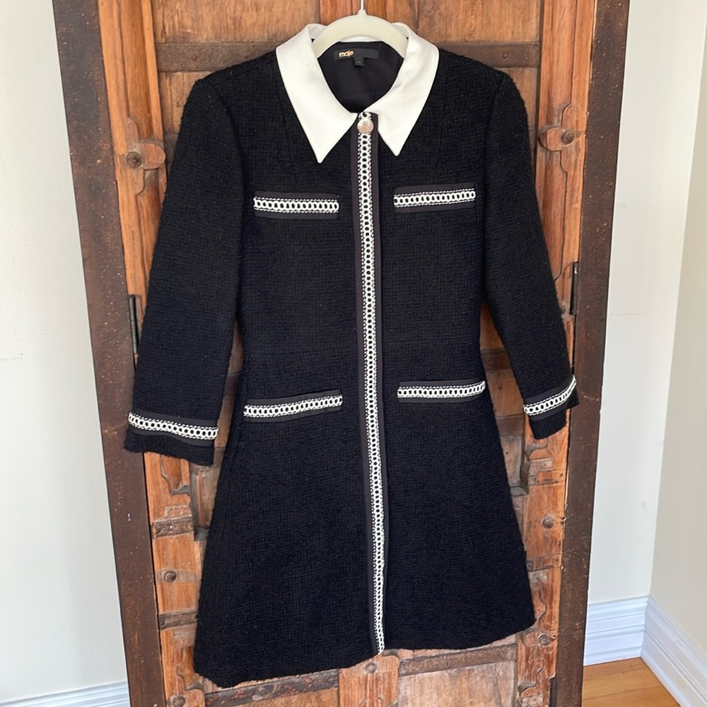 Maje black and white knit dress. European size 36. Classic shape. Like new.